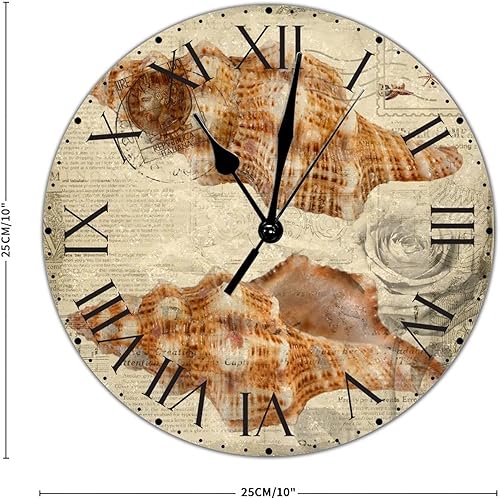 Miniatura 196 de ArogGeld Reloj de pared con diseño de estrella de mar antigua francesa, de cloruro de polivinilo, con números romanos, de 10 pulgadas, funciona
