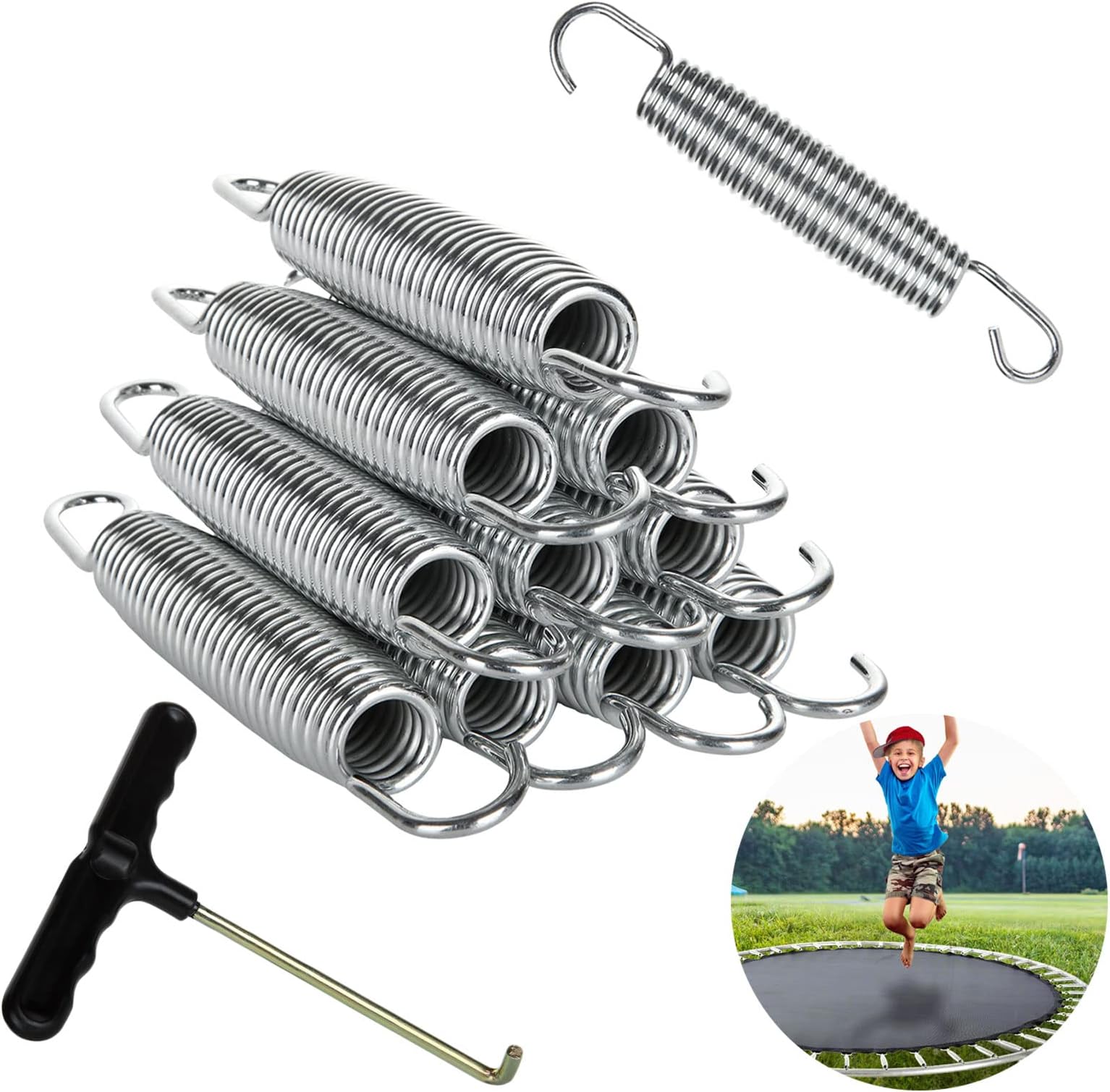 GOYADA20 Pack 5.5 Inch Replacement Trampoline Springs with T-Hook, Galvanized Steel Trampoline Spring Replacement Hardware for 8ft - 12ft Skywalker, JumpKing, Upperbounce, Skybound Trampoline