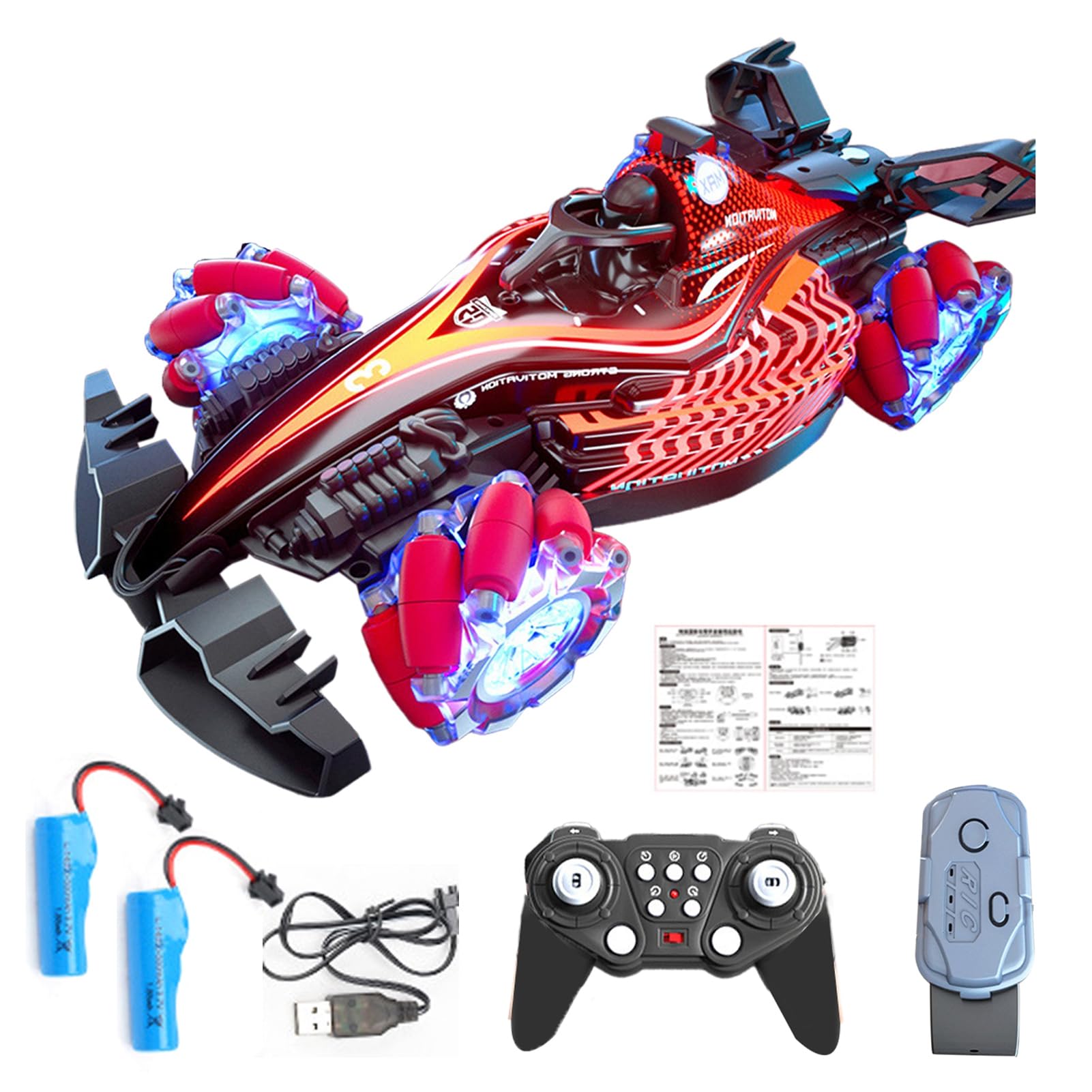 Wilitto Remote Control Car,2.4GHz Drift Car with Spray Music Light High Speed Four-Wheels Drive Electric Racing Car RC Stunt Vehicle Toddlers Boys Girls Birthday&Christmas Toy Gift Red