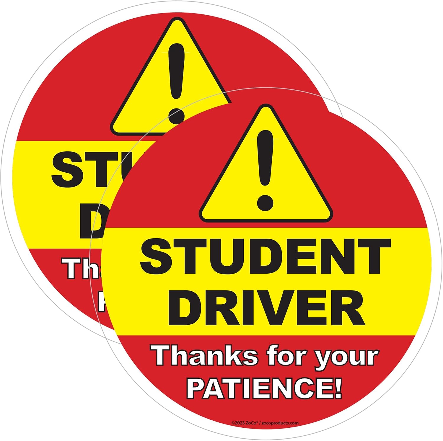 Safety Magnets by ZOCO – Student Driver Window Clings (2-Pack) – 6-Inch Round Inside-Window Decals – Rookie New Driver Signs – Please Be Patient Stickers for Car – Easy to Remove, USA Made