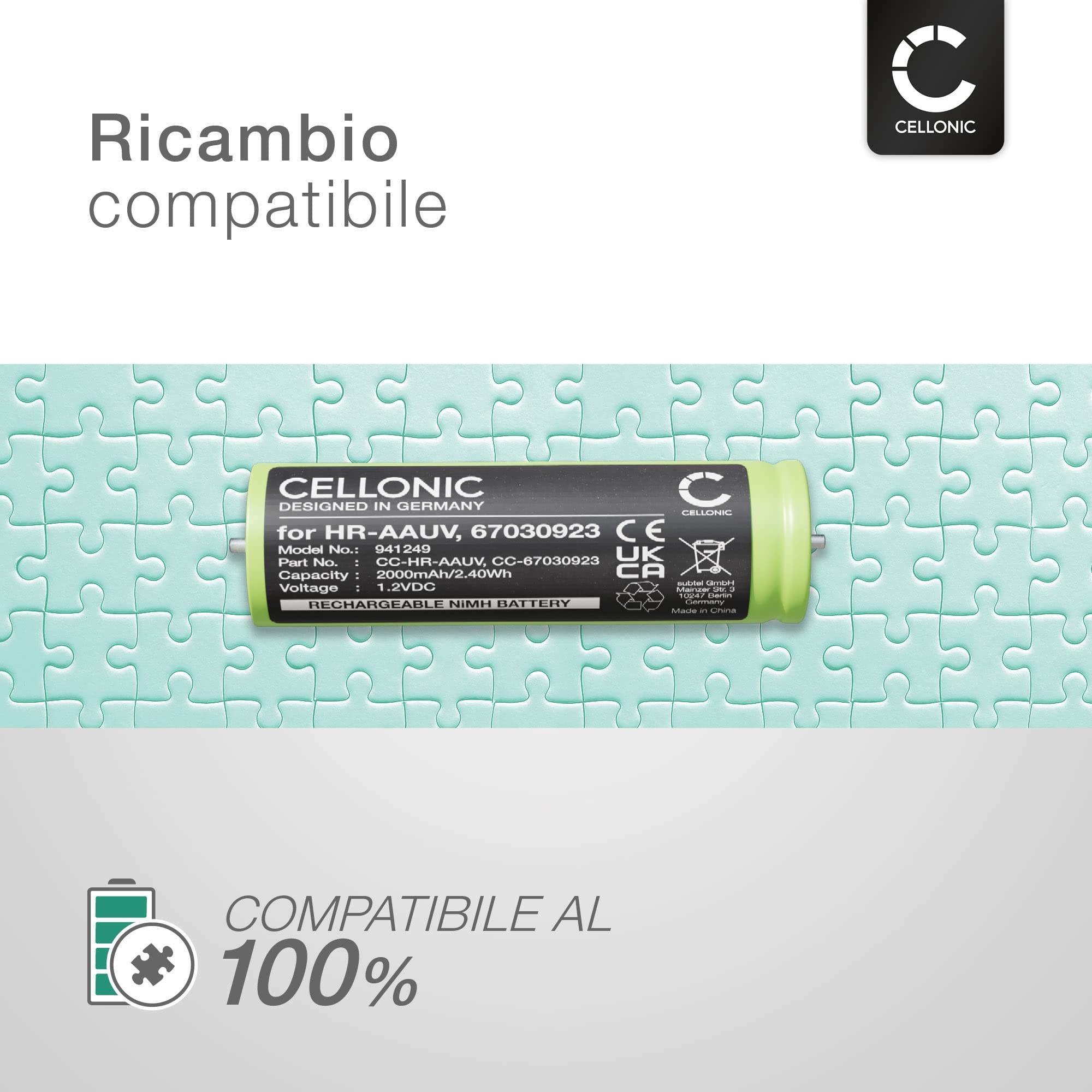 CELLONIC 2x Batteria per Rasoi & Tagliacapelli Compatibile con Braun Series 3 300s, Series 3 300BT, Series 3 5408, Compatibile con Panasonic WER160L2506 – (2000mAh, 1.2V)