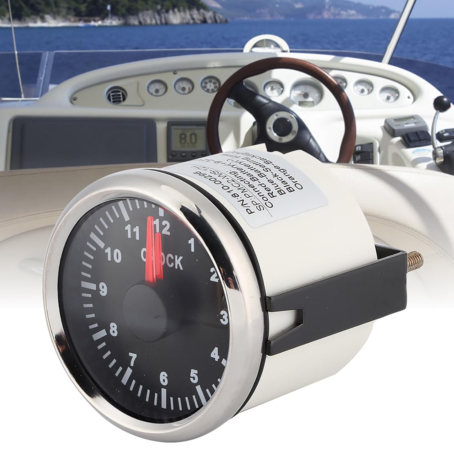 Clock Gauge, 2in Panel Clock Dashboard Time Meter with Red Backlight, 12 24V Universal Instrument for Car Boat Yacht (Black Dial Silver Cover)