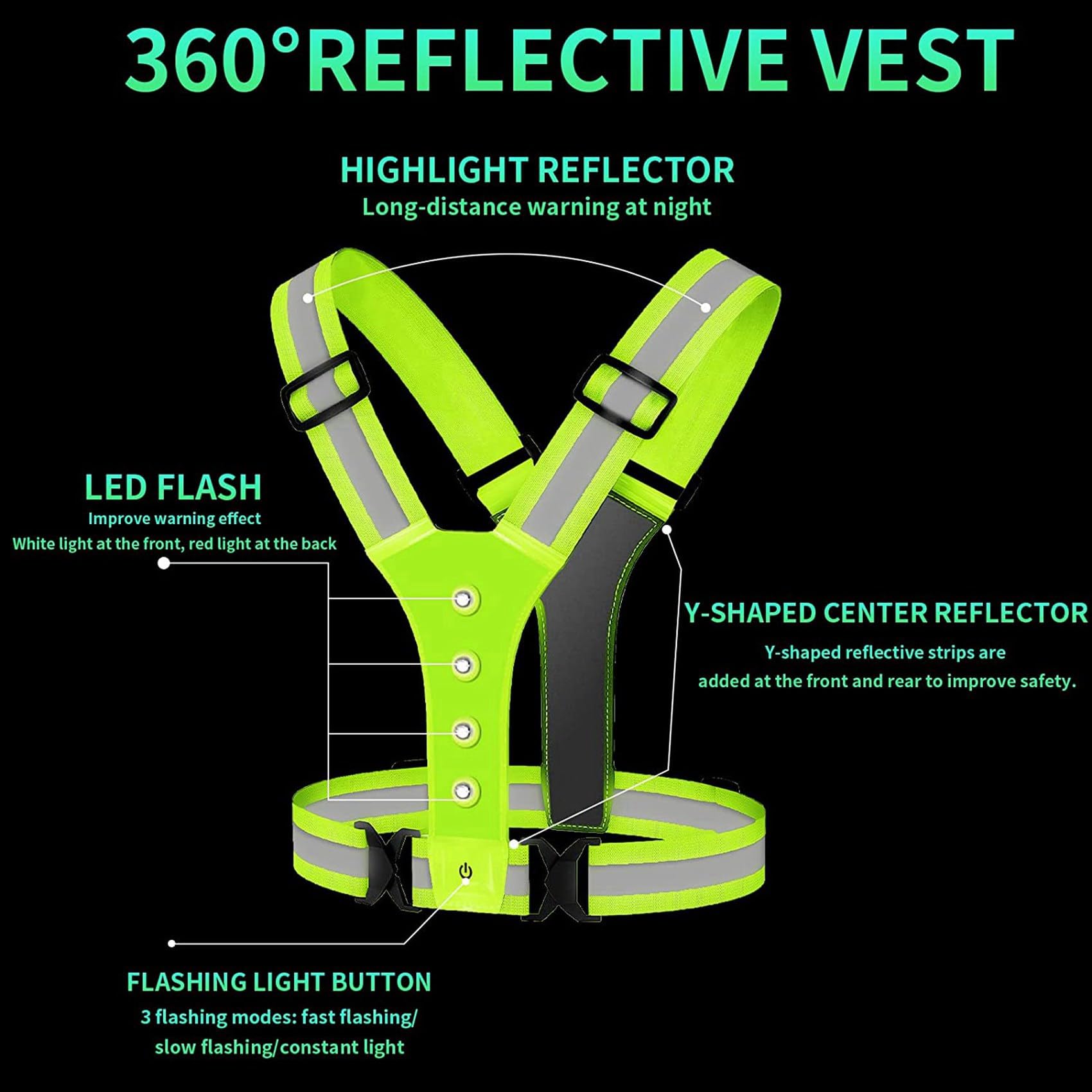 10X Chaleco LED para Correr, Chaleco Reflectante LED de Alta Visibilidad, Chaleco de Seguridad con 2 Bandas Reflectantes para Andar en Bicicleta, Trotar y Correr