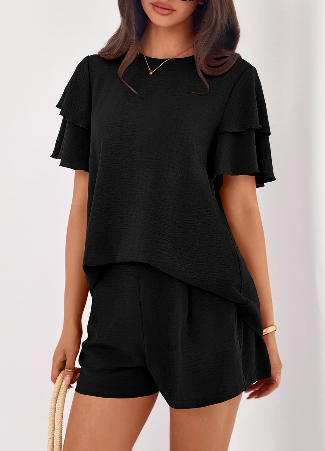 KIRUNDO Two Piece Sets For Women Summer Casual Loose Ruffle Short Sleeve Matching Shorts Sets Beach Vacation Cruise Outfits - Image 5