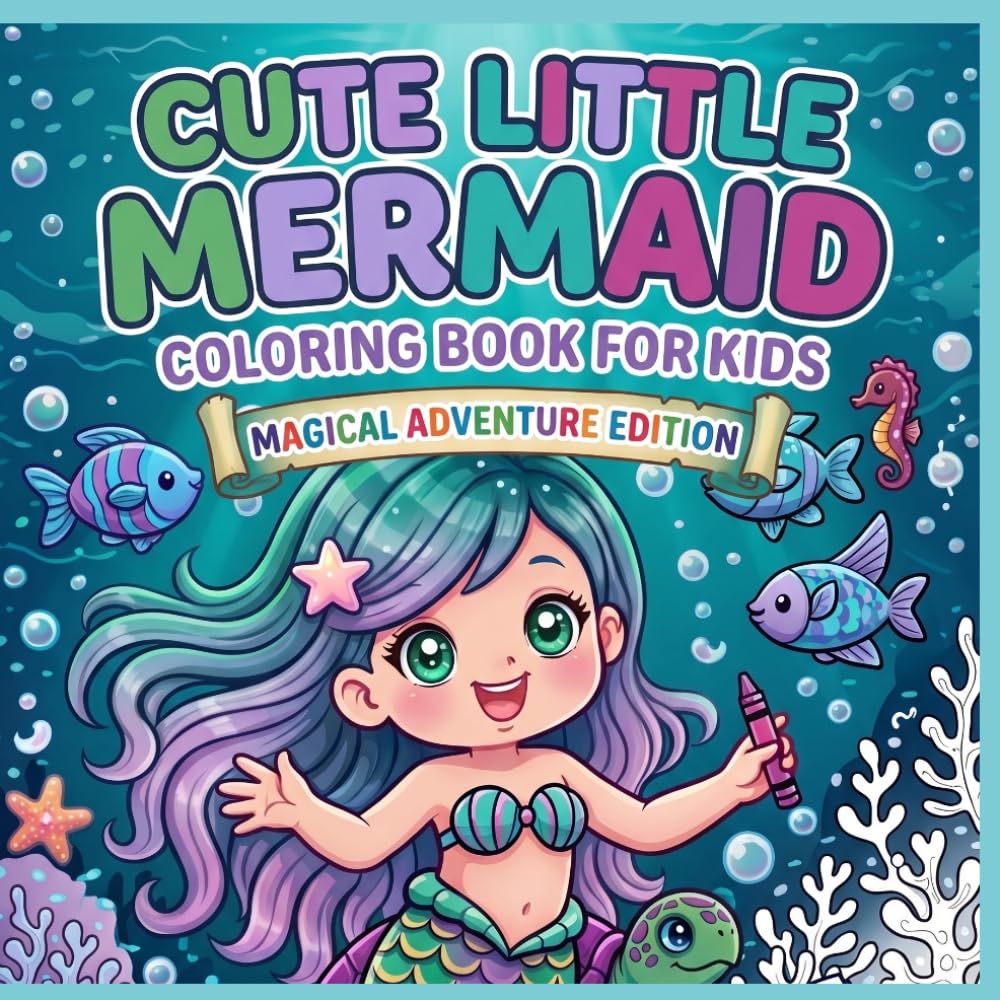 Little Mermaid Coloring Book for Kids: Cute Underwater Adventures, Sea Creatures, Shells, Pearls, and Magical Ocean Scenes