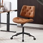 Home chaise de bureau sans bras avec roues, chaise de petit bureau réglable en hauteur, PU Cuir mi-arrière 360 Chaise d'ordinateur pivotante, chaise moderne sans bras pour bureau, salle de réunion de lecture (Beige)