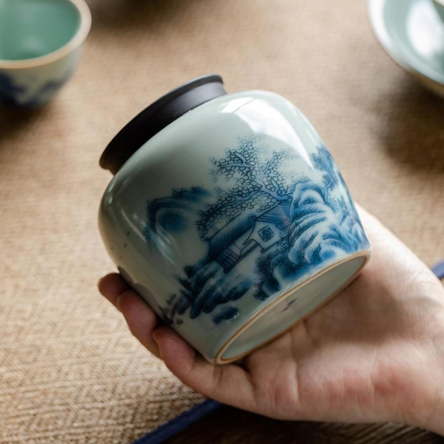 Ru Kiln Ceramics Tea Canister, 350ml 11.9oz, Ancient Style Sealed Jar Household Storage Tank