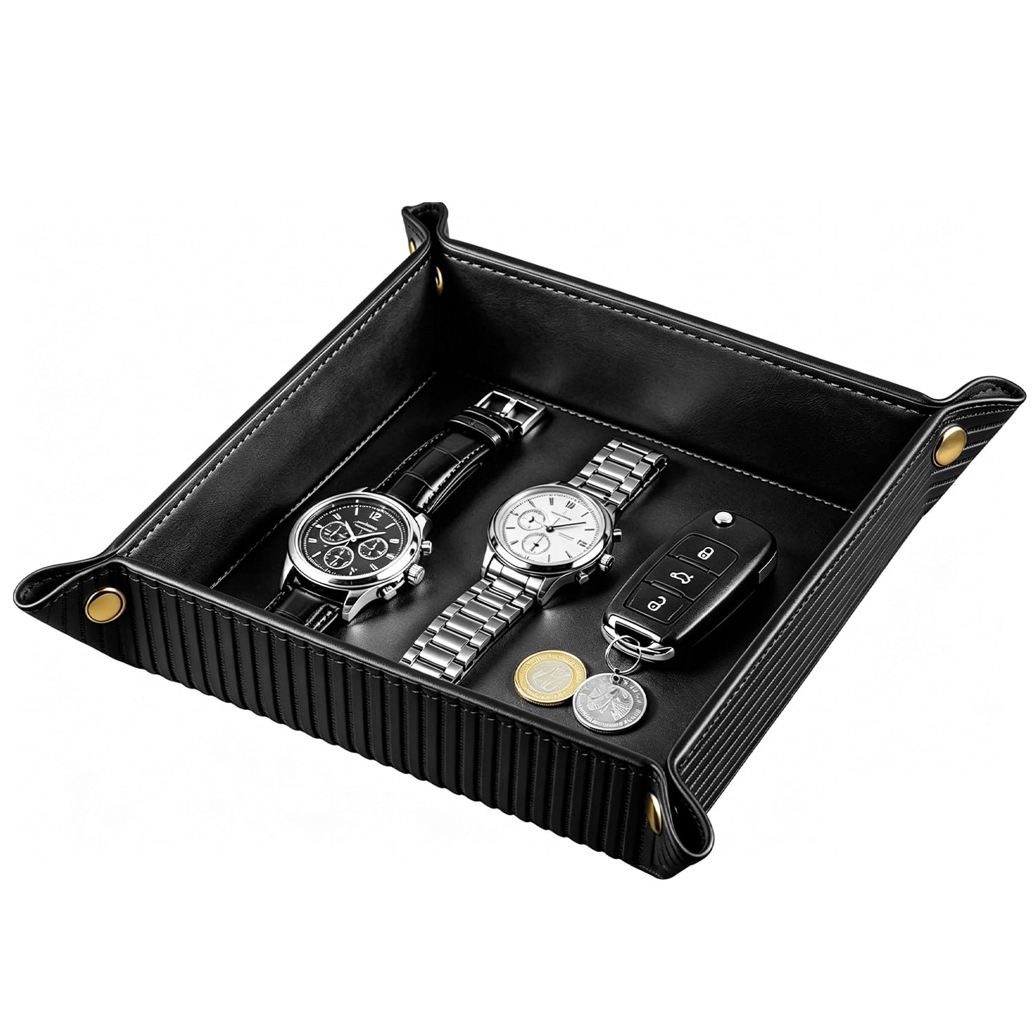 YAPISHI Travel Valet Tray,Foldable PU Leather Catchall Tray,Coin Bowl Dish