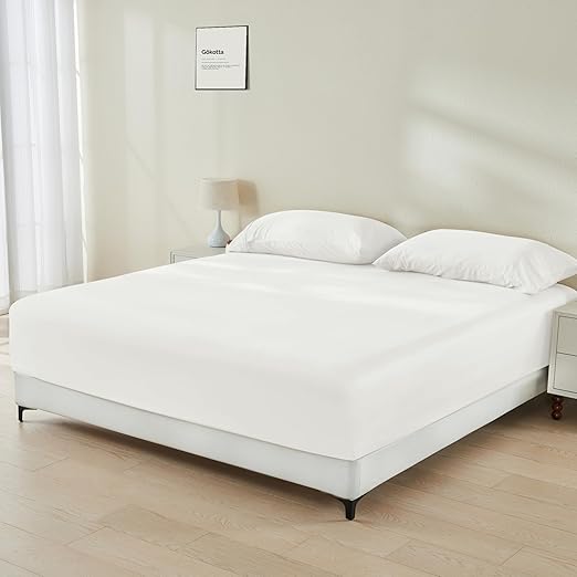 GOKOTTA Bamboo Rayon Fitted Sheet and Pillow Cases, Super Soft Cooling Sheet with 4 Elastic Corner Straps - 16" Pocket King Set Stay Put for Mattress