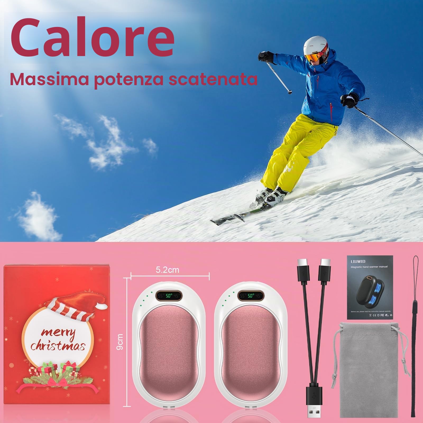 Scaldamani Ricaricabile 5000mAh Scaldamani Elettrico Magnetico Divis Riutilizzabile Scalda Mani Elettrici 3 Livelli di Riscaldamento Fino a 55℃ per Sport all'Aria Aperta e Regalo Invernale (Oro Rosa)
