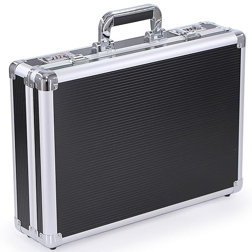 Briefcase Laptop Case Attache case Document Case with Dual Combination Lock Suitcase for Business Travel Black (Large)