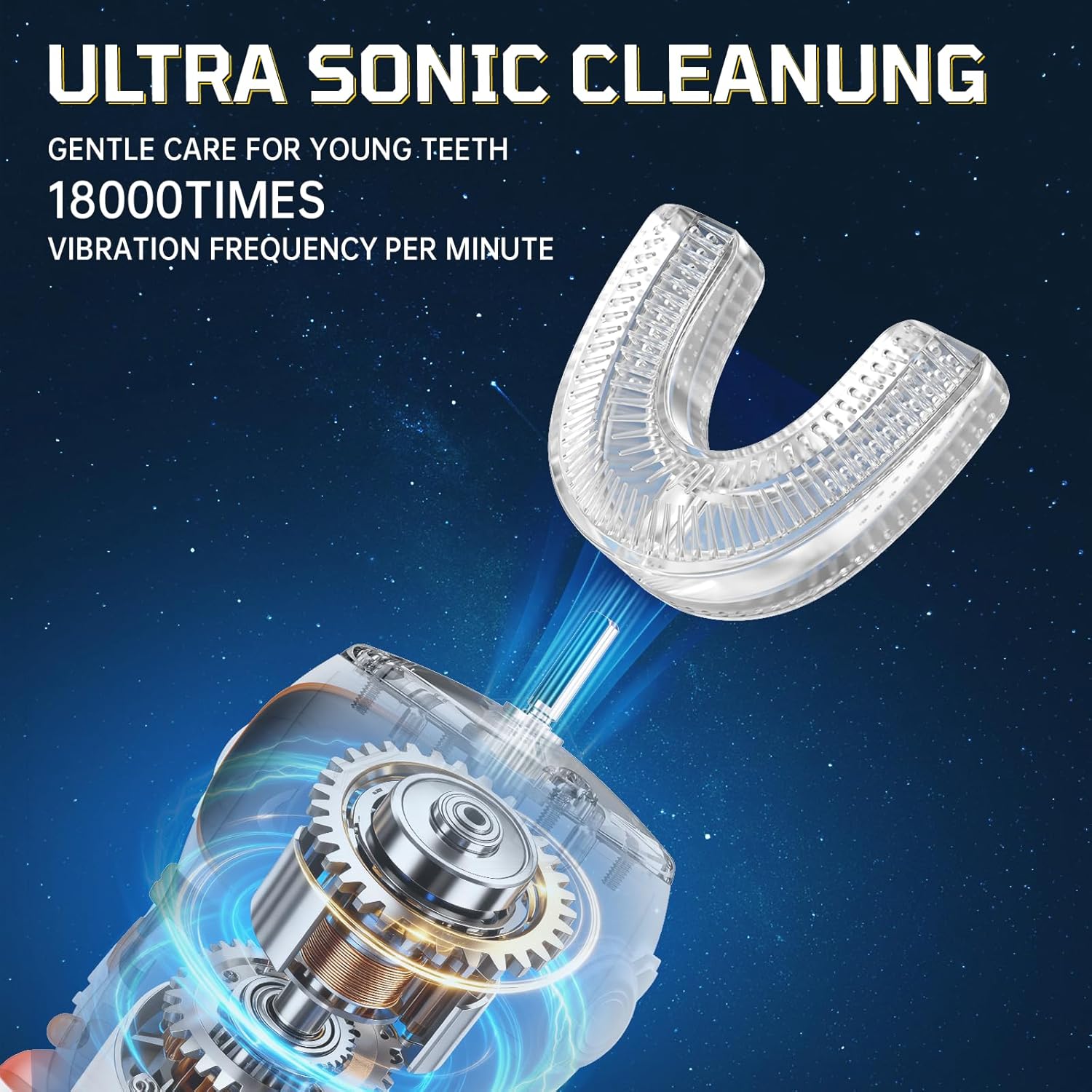 Kids U-Shaped Electric Toothbrush with 4 Brush Heads, Sonic Toothbrush Kids with 5 Modes & 60s Timer, Cartoon Astronaut 360-Degree Cleaning, IP64 Waterproof & Dustproof (Ages 2-6)