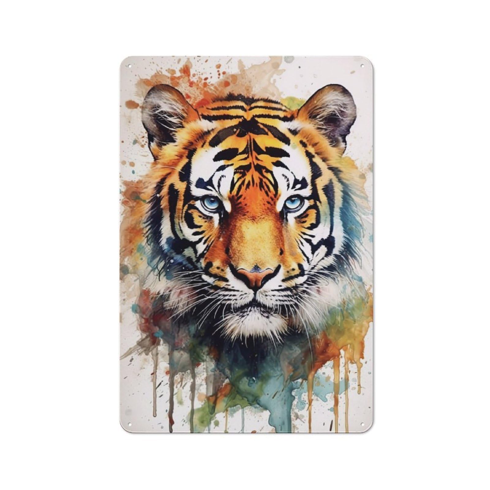 30x20cm Rustic Metal Sign with Tiger Watercolor for Kitchen Or Home Bar, for Metal Sign Collectors, for Garage And Workshop Walls