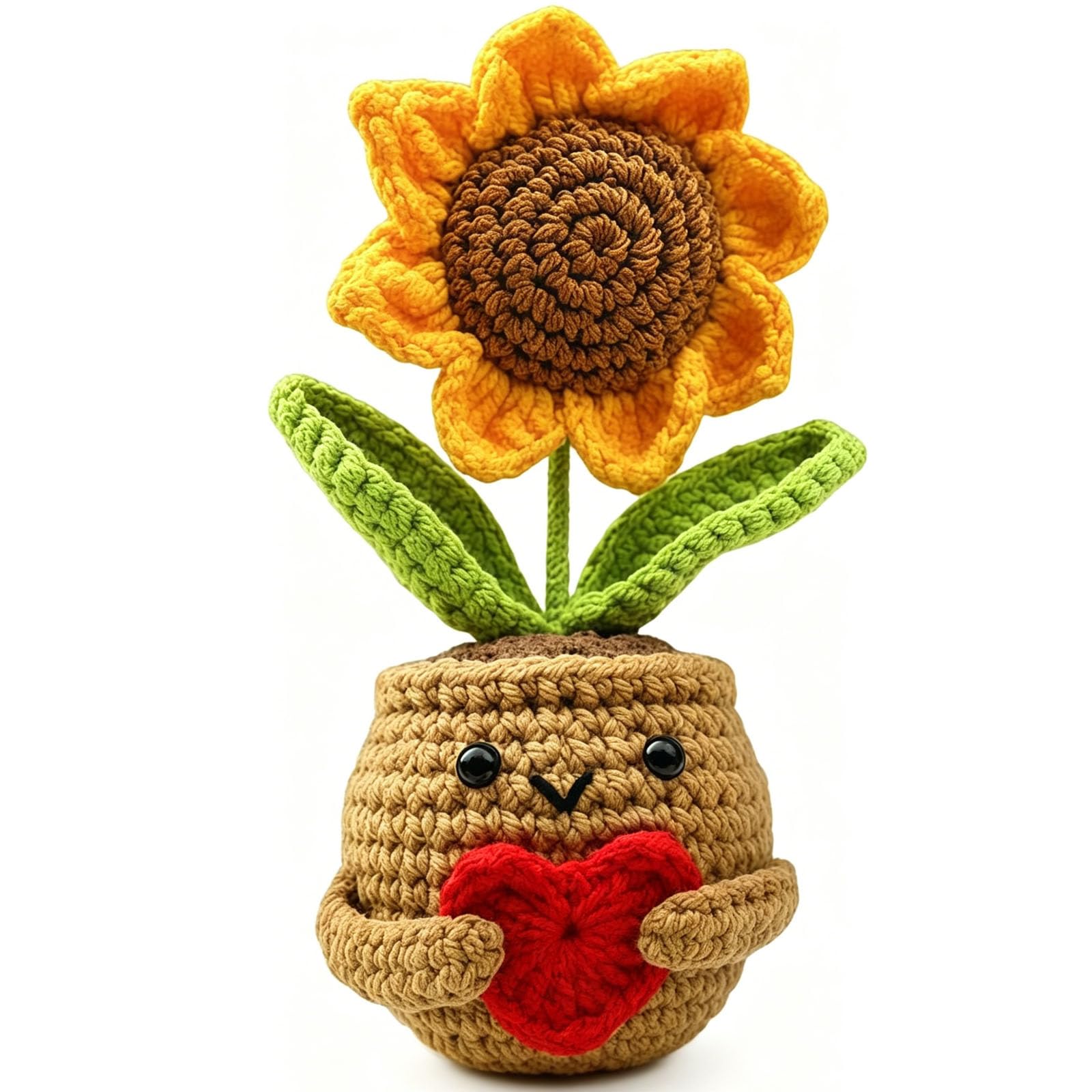 DNTHYRIN Sunflower Gifts, Heart-Shaped Crochet Sunflower Arrangements for Emotional Support and Home Decoration, Handcrafted Plant Decor for Living Spaces and Offices