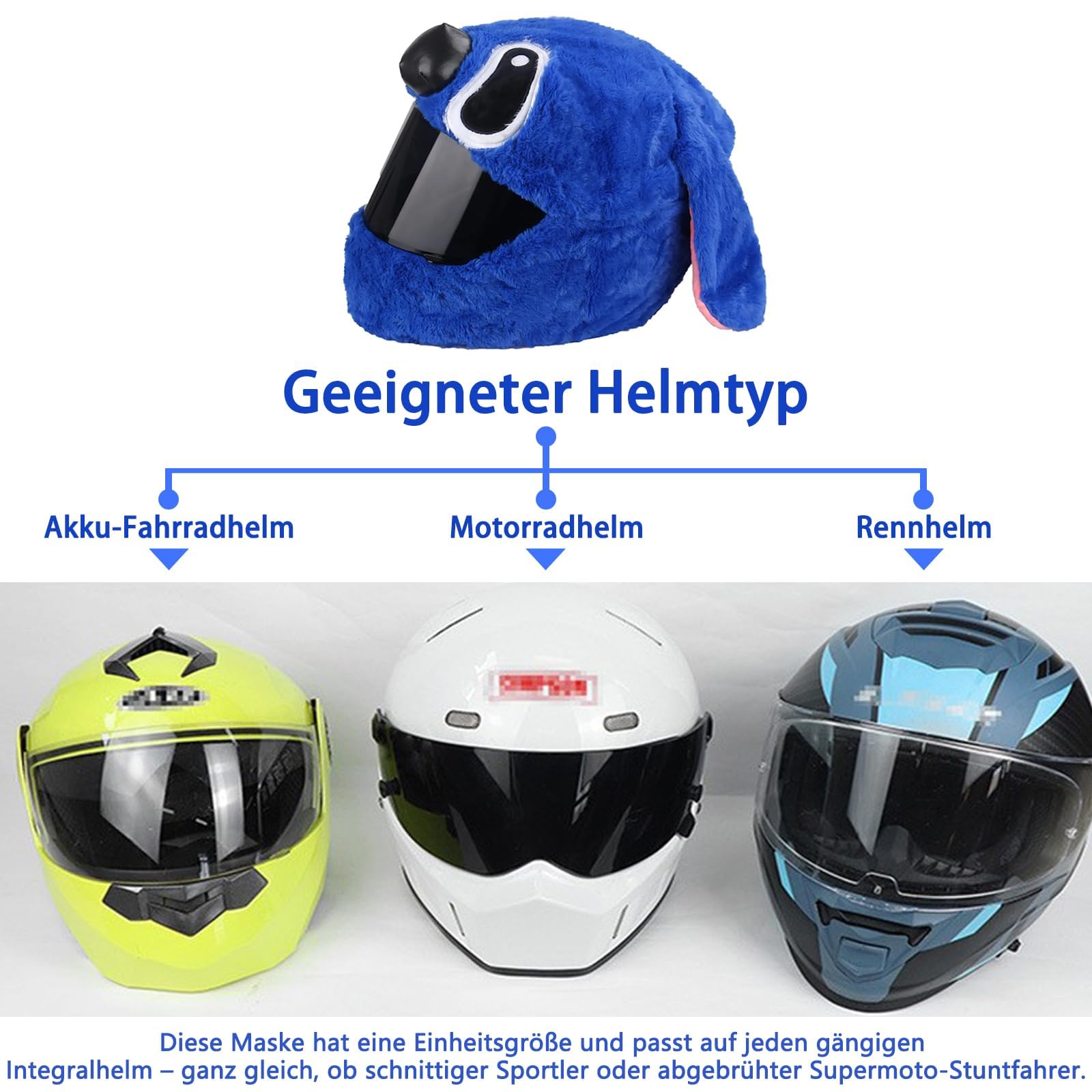 Housse de casque de moto pour homme et femme, housse en peluche, motif dessin animé, intéressant, bleu (casque non inclus)