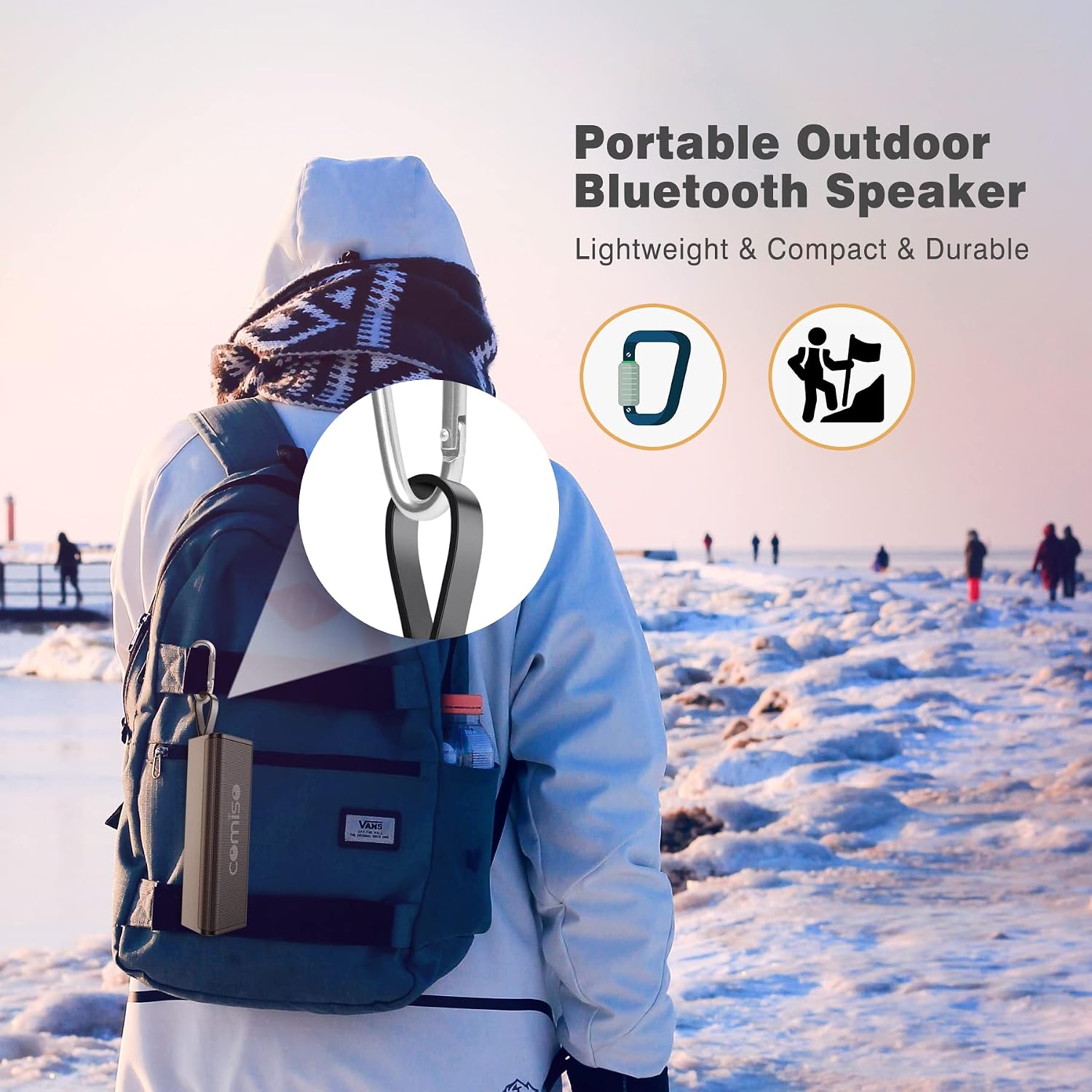 comiso IPX7 Waterproof Bluetooth Speakers with 10W Loud Sound, 24H Playtime, 100Ft Wireless Range, Support Handsfree Call, TF Card, Portable Outdoor Speaker for Travel Camping Hiking (Upgraded)