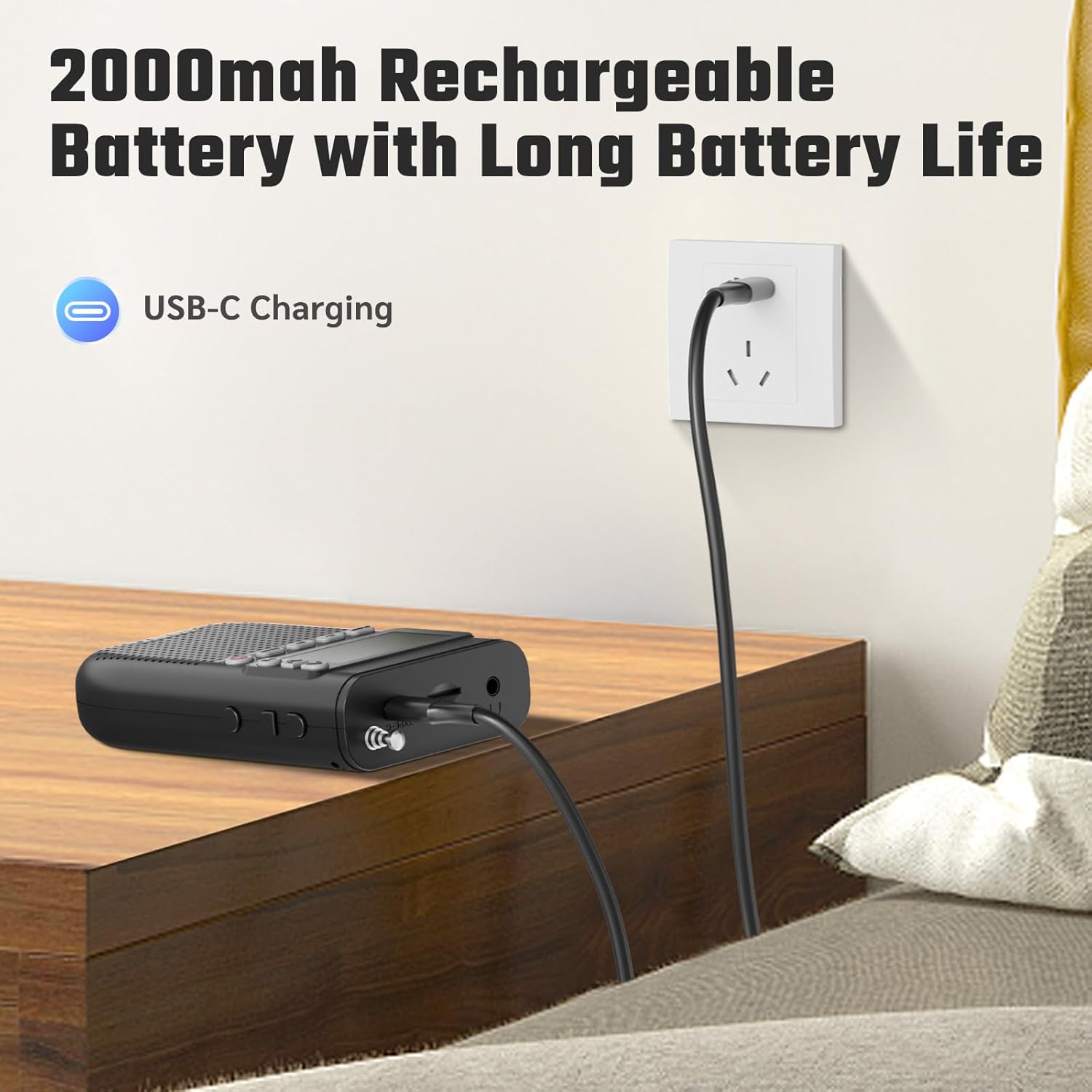 PRUNUS J-618BTE Portable Radio being charged via USB-C