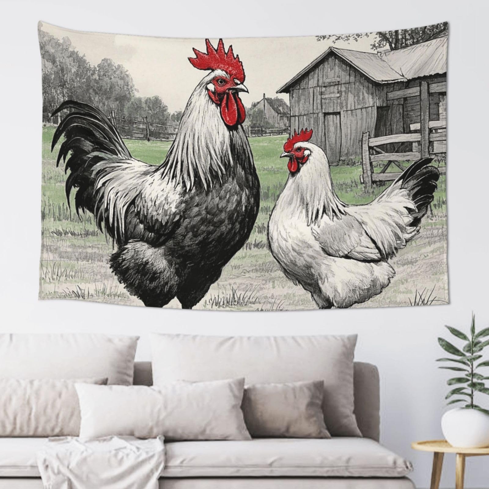 FodPand Rooster and hen sketch farm Tapestry for Bedroom Aesthetic, Wall Hanging Tapestries Art Decor Backdrop Wall Tapestry for Dorm Living Room Funny Poster Party Banner Background 40" X 60"