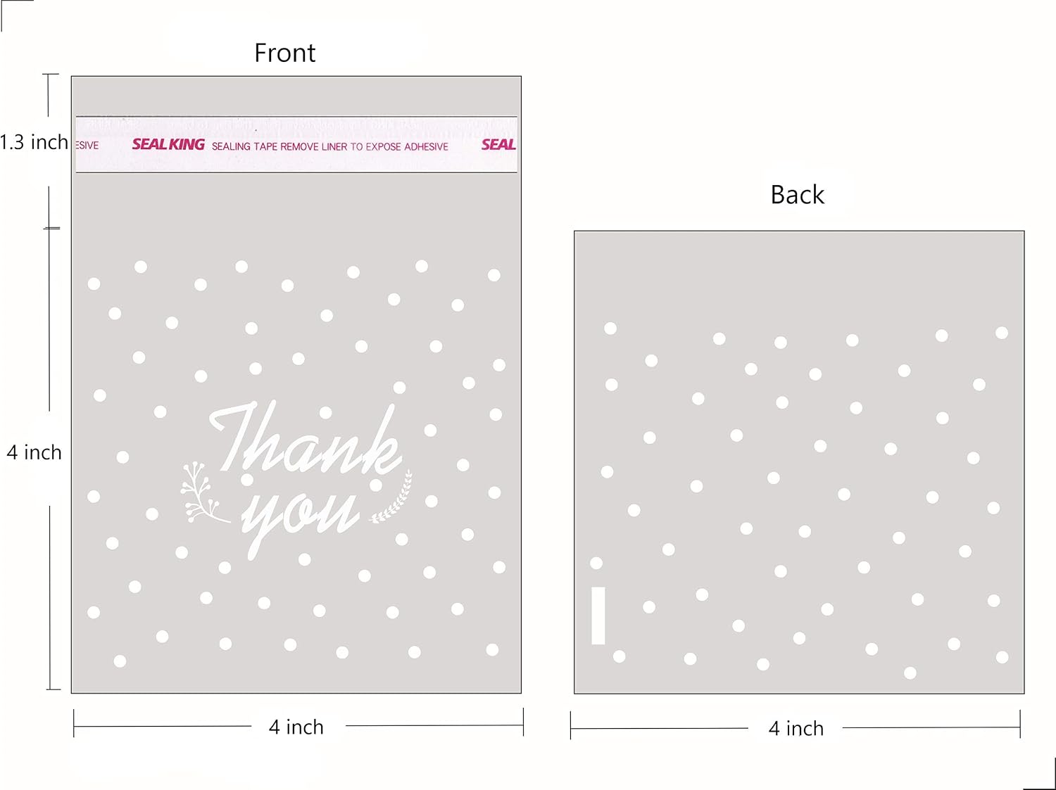 200 Pcs 4" x 4" Clear Bags OPP Plastic Party Bag for Bakery, Candy, Soap, Cookie (Thank you Pattern, 4x4)