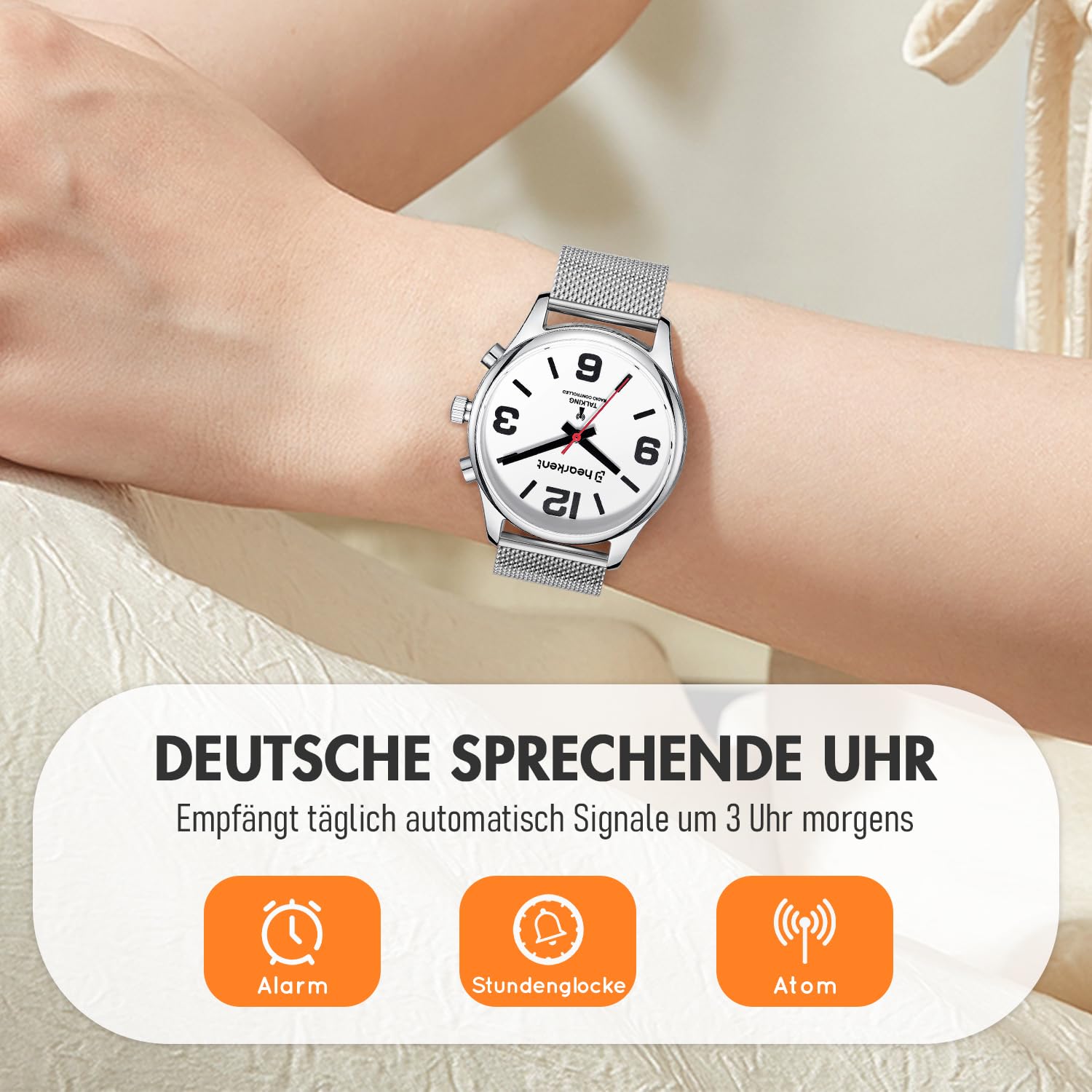 Hearkent Sprechende Uhr,Deutsche Sprachansage,Selbsteinstellende Armbanduhr | Große Zahlen,Geschenkideen für Senioren/blinde/Sehbehinderte Menschen,Eingebauter Alarm/Stundensignal-2309
