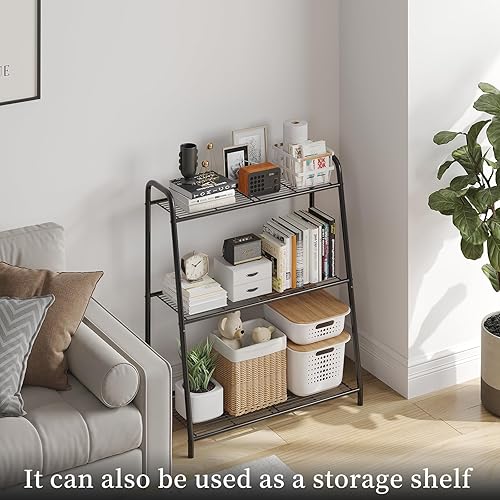 Miniatura 5 de Soporte de metal para plantas de interior y exterior para múltiples plantas, estante de plantas de 3 niveles, soporte grande y resistente para