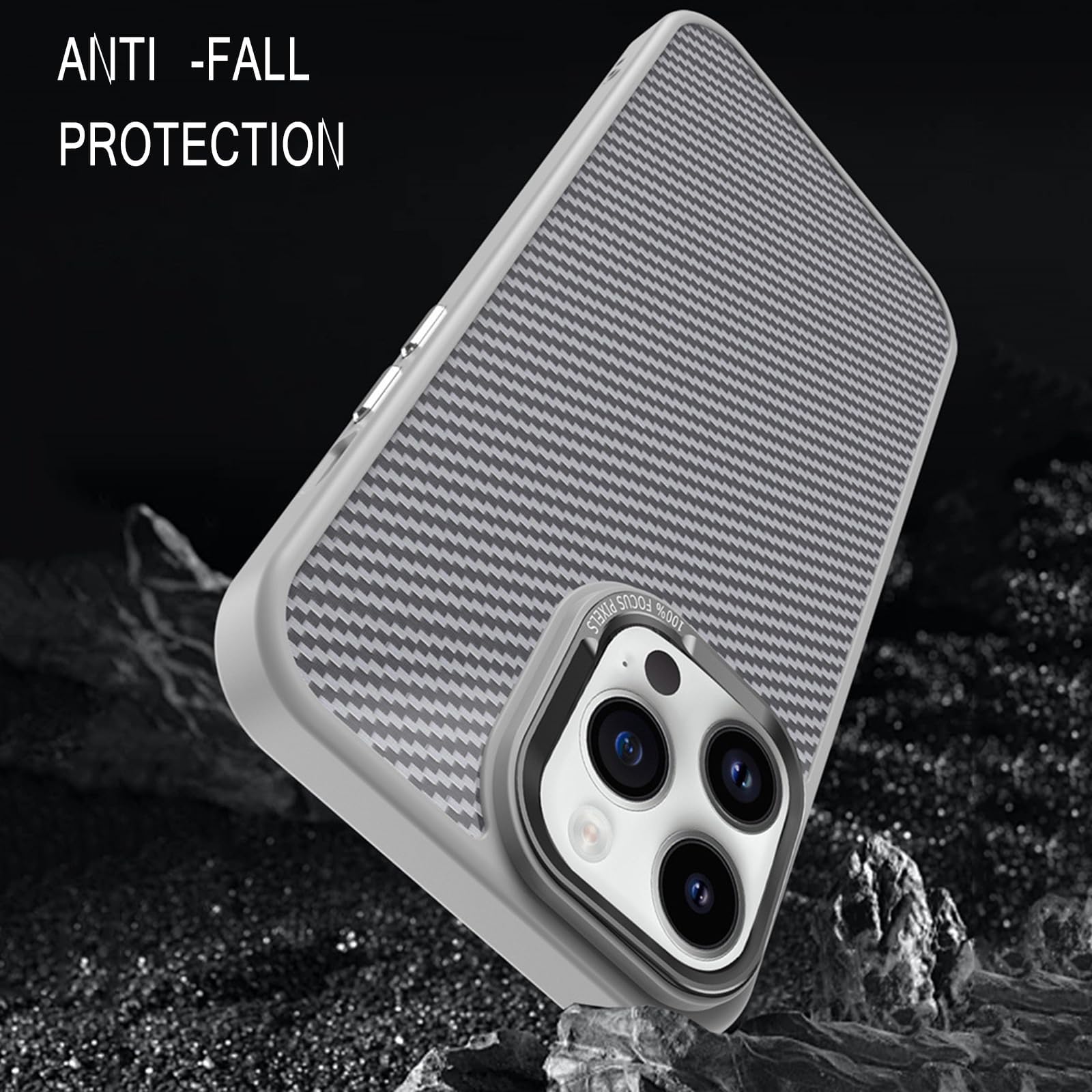 Custodia per iPhone 16 PRO Max/16 Pro/16 Plus/16, Fibra di Carbonio Protettiva Magnetica Antiscivolo Ricarica Wireless Resistente Custodia agli Urti Metallico Custodia(Grigio,16 PRO Max)