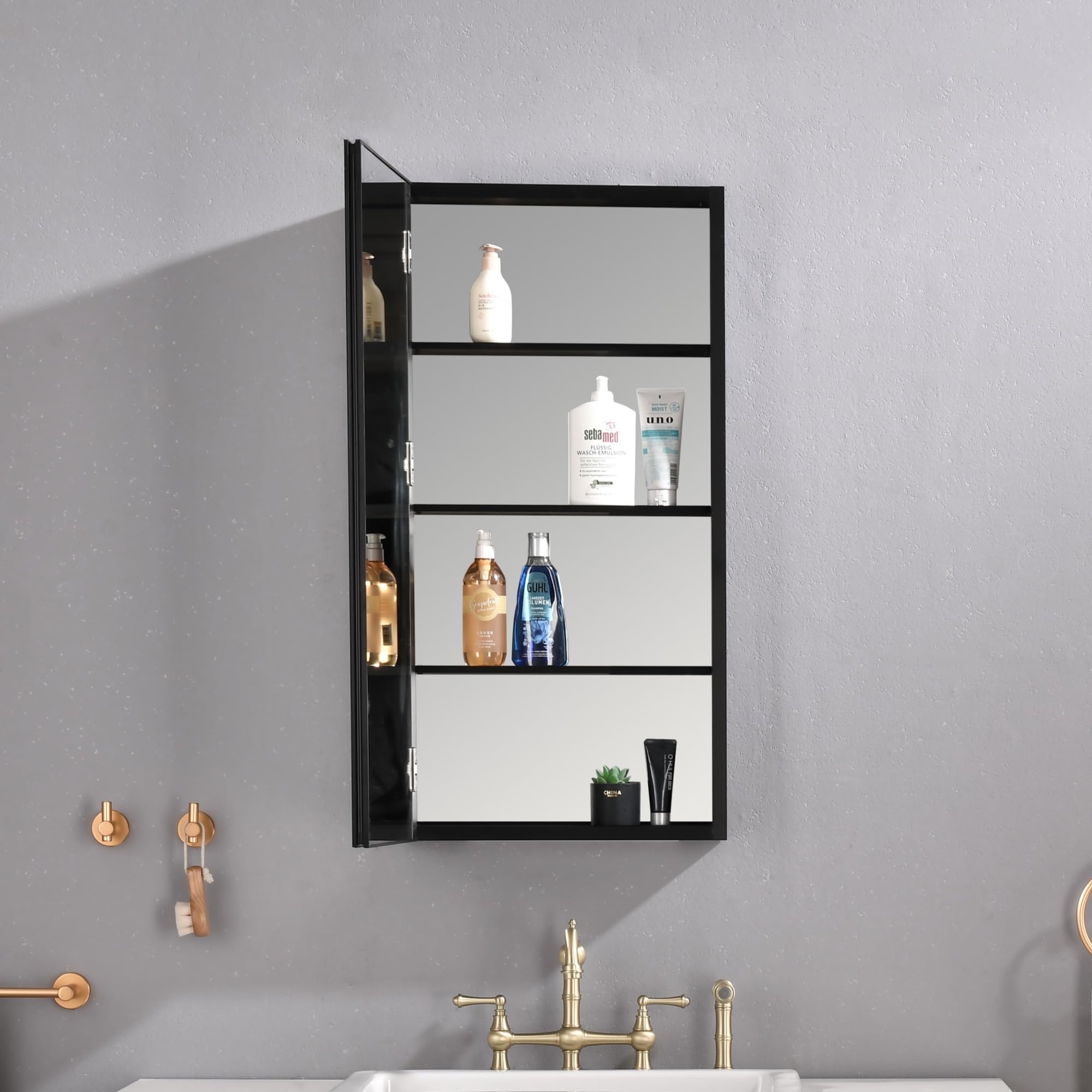 Amazon.com: THNIKRE Black Medicine Cabinet, 18x36 inch Single-Door ...