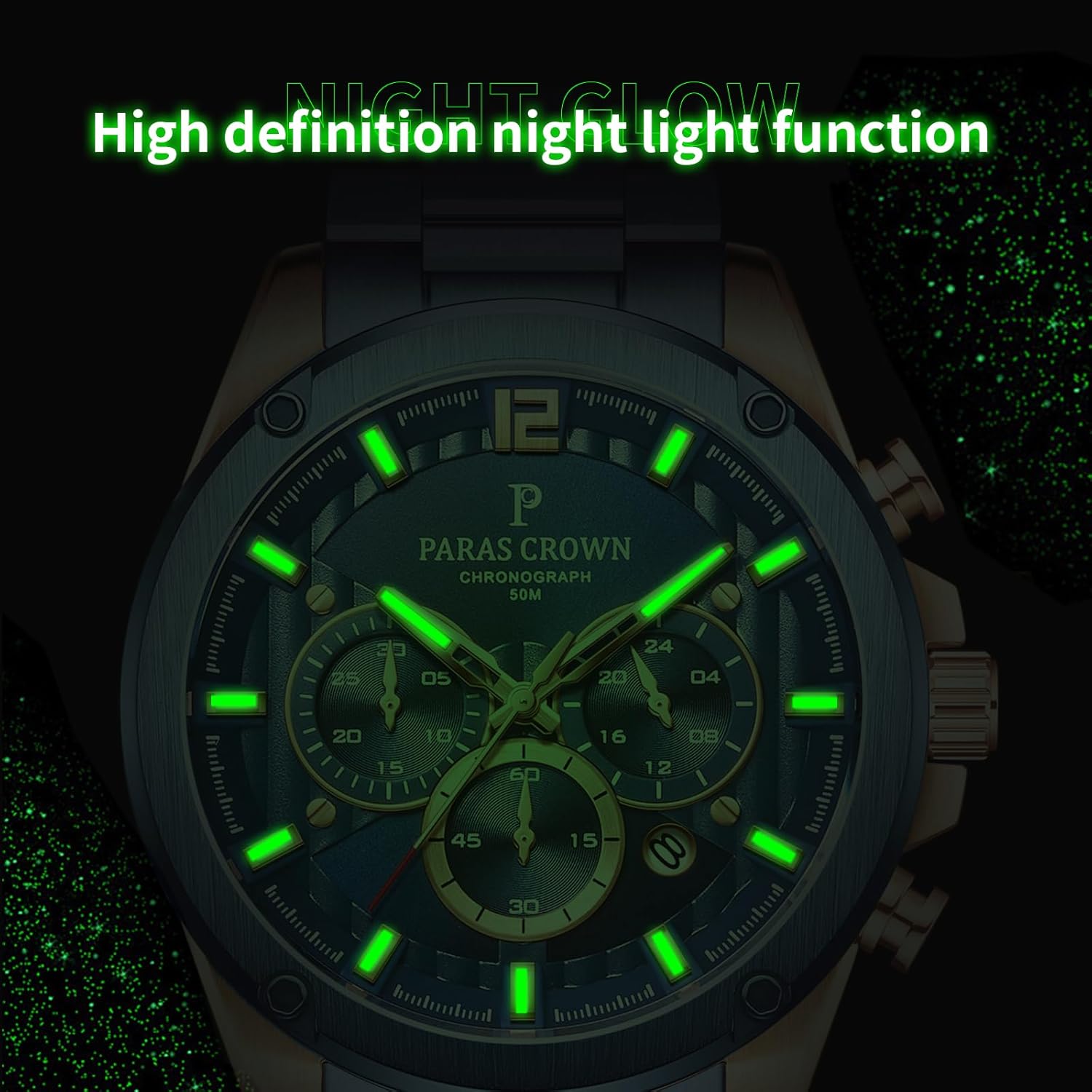 Paras Crown Mens Watches Luxury Chronograph Analog Watch Japanese Quartz Movement Stainless Steel Case 5ATM Waterproof Watches for Men - Image 6