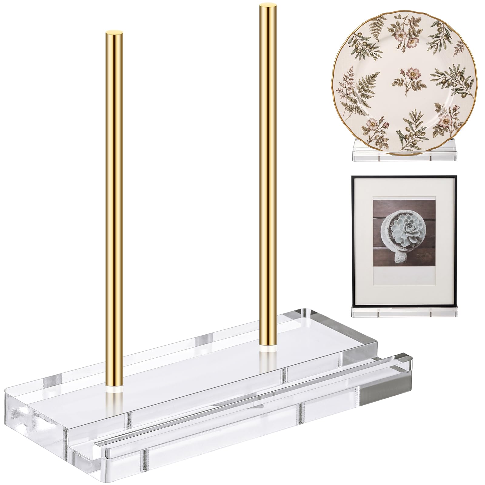 CroBlissful Tabletop Acrylic Display Stand 6 x 3.5 x 6 Inch Clear Easel Acrylic Book Display Holder Artwork Storage Rack for Picture Frame Albums Record Magazine Tablet Canvas Board (Gold)
