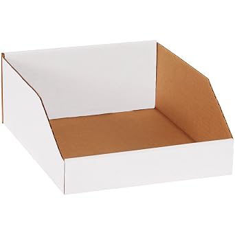 Top Pack Supply Open Top Bin Boxes, 10" x 12" x 4 1/2", White Pack of 25