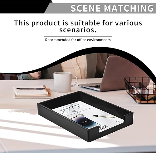Miniatura 3 de HCSZ - Bandeja de cuero sintético para cartas, bandejas de carga frontal para organizador de escritorio de oficina, revista, archivo, soporte de