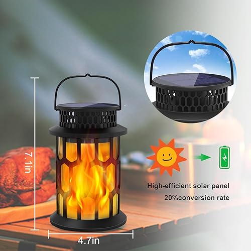 Miniatura 5 de Luces solares para exteriores, faroles solares mejorados, llama parpadeante, impermeables, faroles colgantes decorativos alimentados por energía
