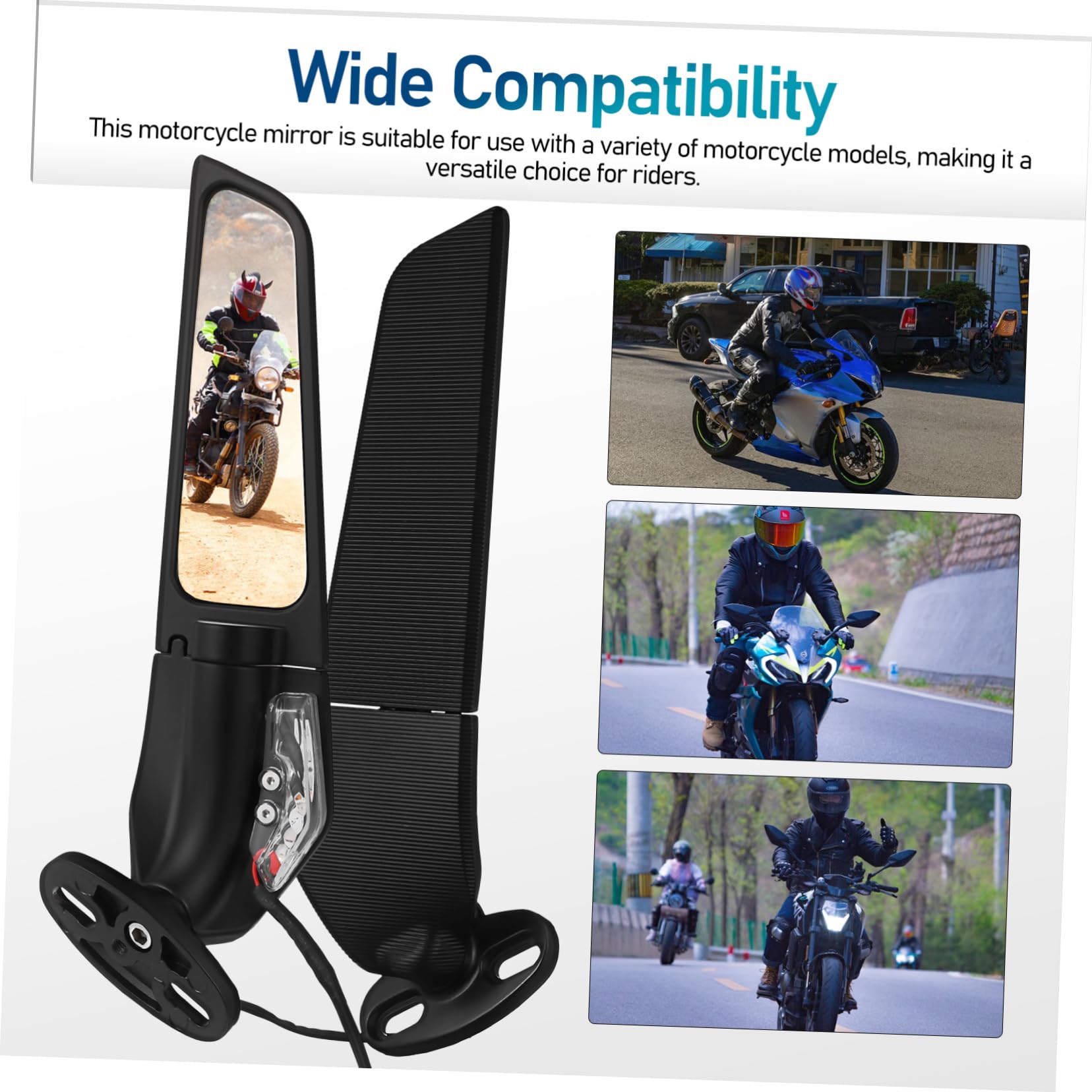 Specchietti per Moto con Frecce, Specchietti Laterali Neri per Motocicletta, Ampia Superficie e Lega di Alluminio Abs,