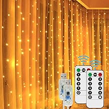 [2 Pack] Curtain Lights, 600 LED Fairy Lights for Bedroom, 8 Modes Waterproof String Twinkle Lights with Remote & Timer, USB Hanging Window Lights for Wall Christmas Party Indoor Outdoor Décor