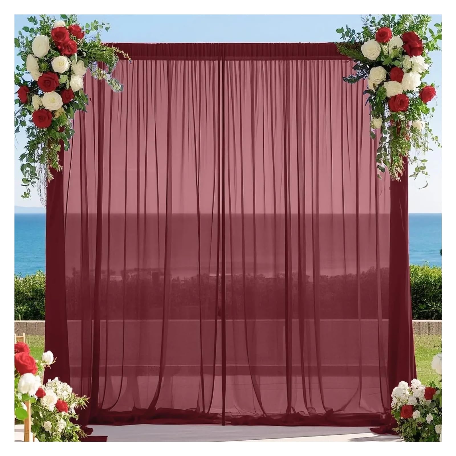 Hochzeitsbogen Gardinen 2 Stück Hintergrundvorhänge, transparente Chiffon-Stoff-Fotovorhänge for Hochzeitsbogen, Party, Zeremonie, Bühnenfotografie | Sky blue,145x215cm