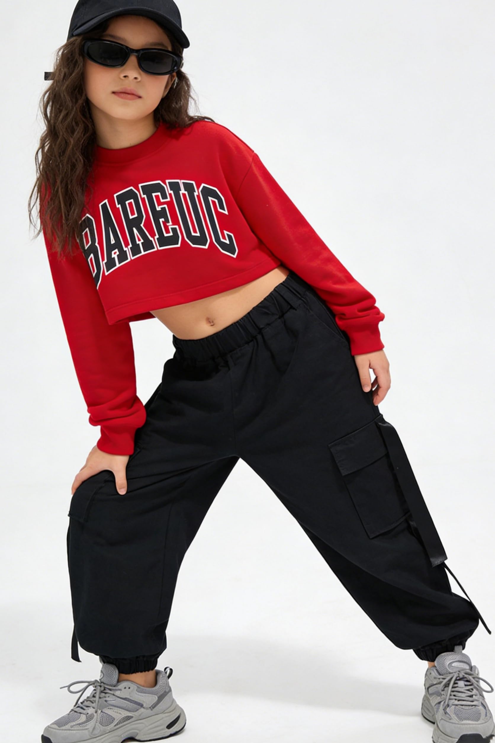 Rolanko Mädchen Hip Hop Hose Kinder Cargohose Elastische Jogginghose für Streetwear Tanz