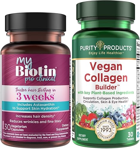 Miniatura 1 de Purity Products Paquete MyBiotin ProClinical + Vegan Collagen Builder MyBiotin ProClinical (Biotina, Matriz MB40X, Astaxantina) – Constructor de