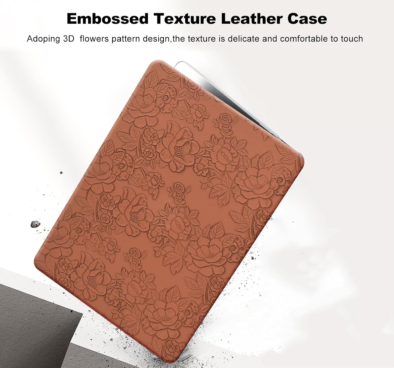 Compatible with MacBook Air 13.6 inch Case 2022-2026 M5 M4 A3240 M3 A3113 M2 A2681,for MacBook 13 M4 Embossed Floral Leather Plastic Print Hardshell&Keyboard Cover for Mac Air 13.6, Retro Brown