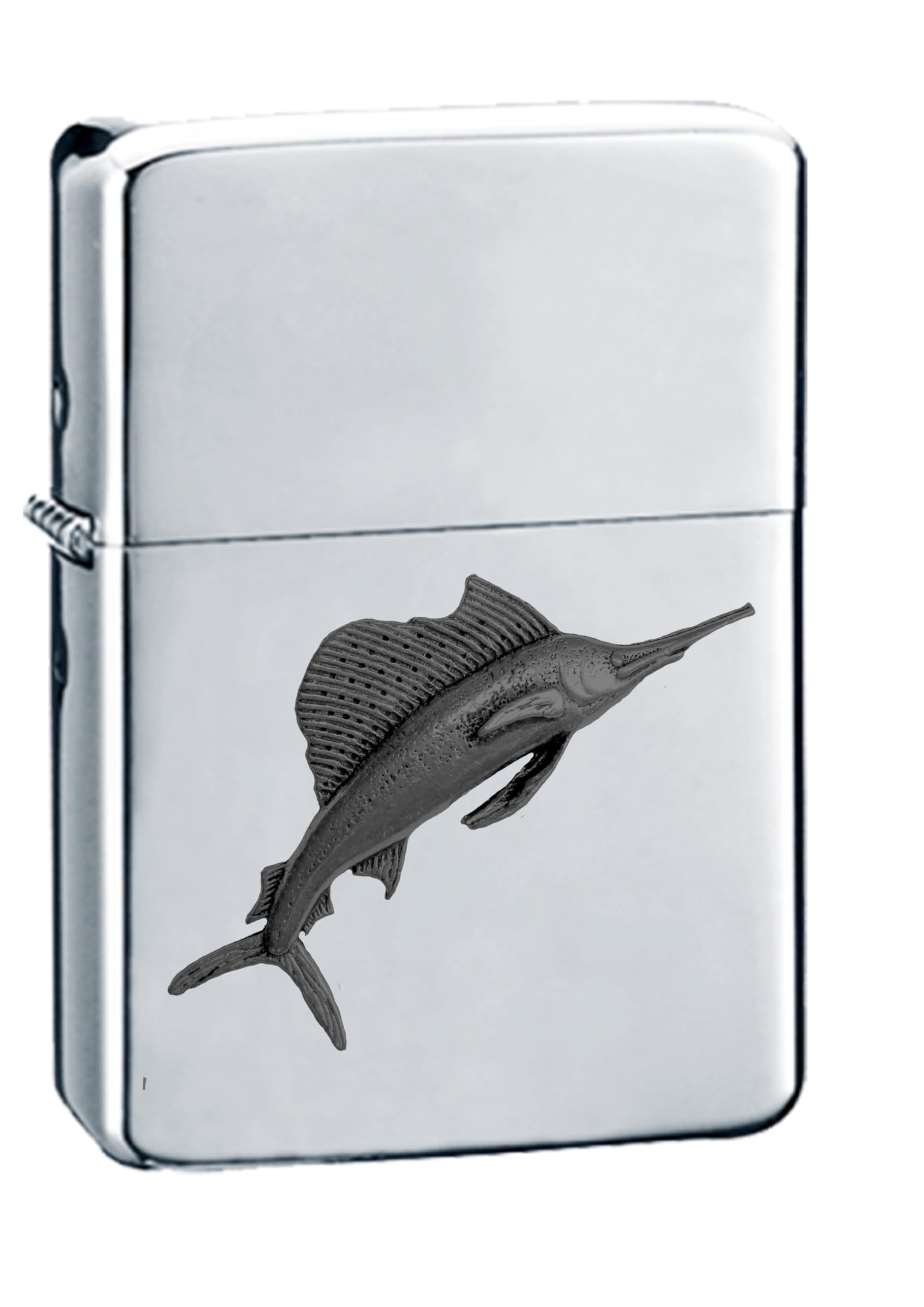 Briquet essence rechargeable F13 Sailfish motif poisson argenté et noir