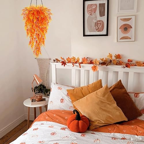 Miniatura 3 de RECUTMS Plantas colgantes artificiales falsas, resistentes a los rayos UV, flores de lavanda para interiores y exteriores, 4 paquetes (atardecer)