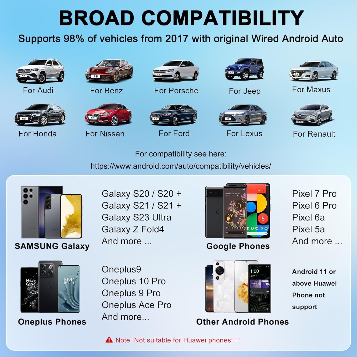 Bezprzewodowy adapter Android Auto, USB C/USB Dongle do przewodowego radia samochodowego OEM, bezprzewodowy adapter kompatybilny z 98% samochodów