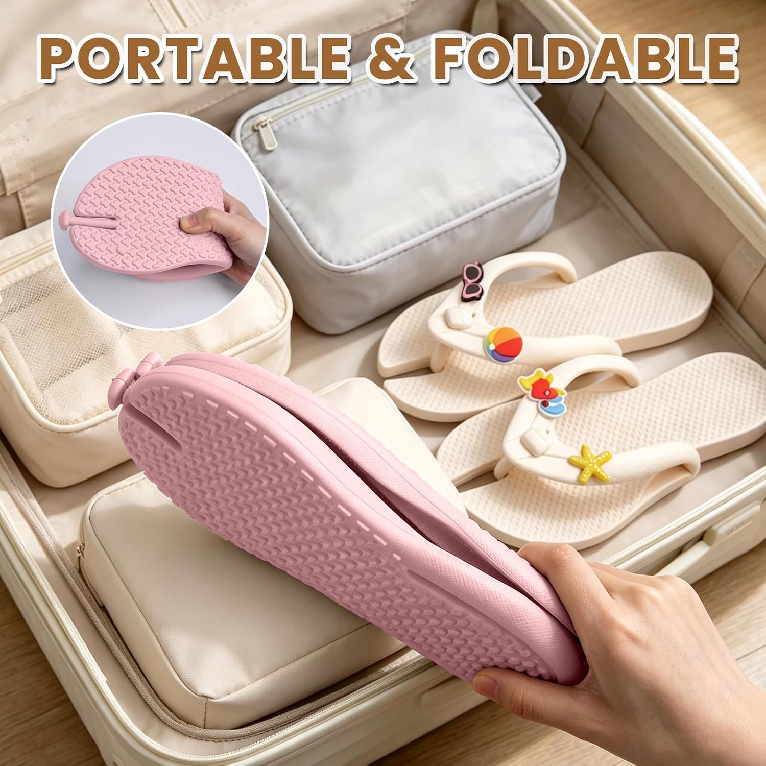 Unisex Foldable Portable Travel Flip Flops Non-Slip Quick Dry Shower Shoes image 5