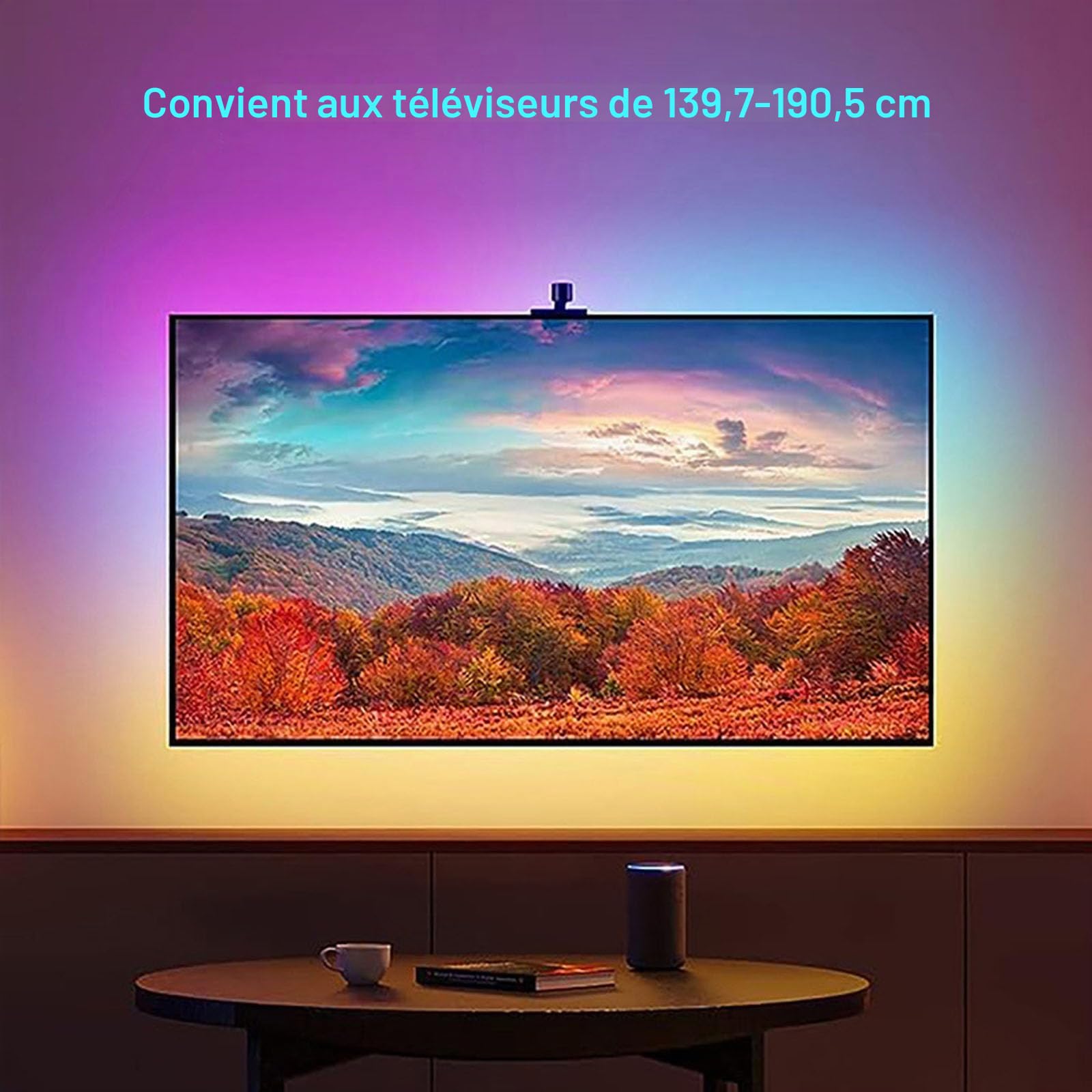 Rétroéclairage TV LED WiFi avec caméra, Smart RGBIC TV Light pour TV 55-75 pouces, visualisation, jeu