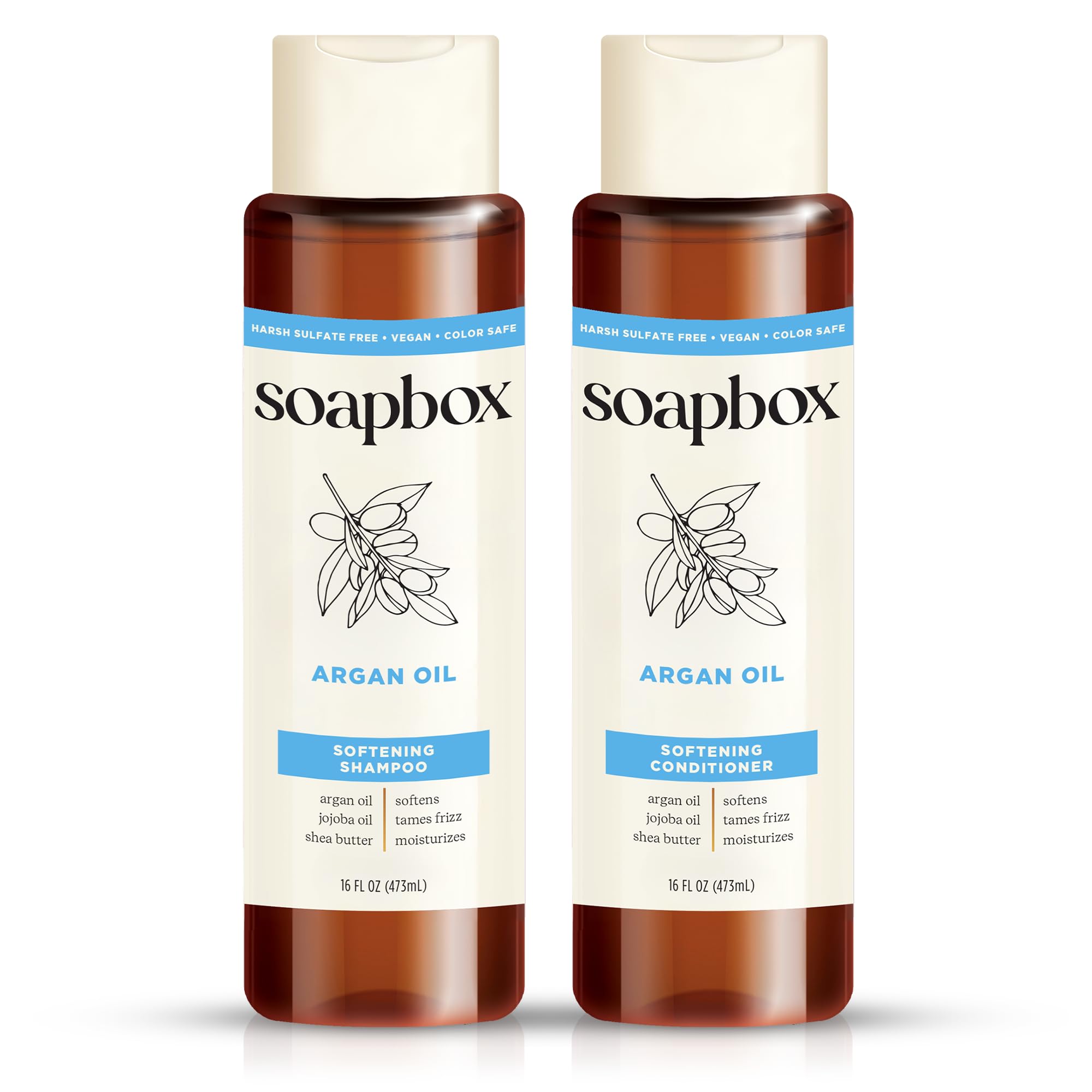 Soapbox(Argan Oil with Shea Butter) - Shampoo and Conditioner Set with Argan Oil, Jojoba Oil, Aloe and Shea Butter to Soften and Control Hair for All Hair Types, 470mls Each