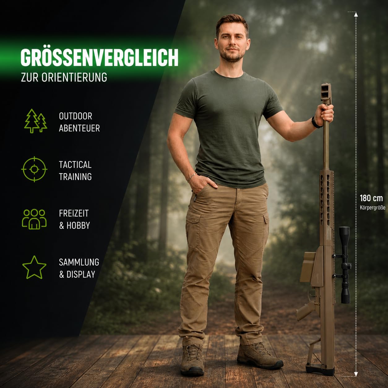 Fritz-Cell Set Airsoft Gewehr M82 140 cm Softair Waffe 0,5 Joule 6 mm inkl. Zweibein, Zielfernrohr, 500 Premium BB's 0,20g Munition FC31CD Dark Earth