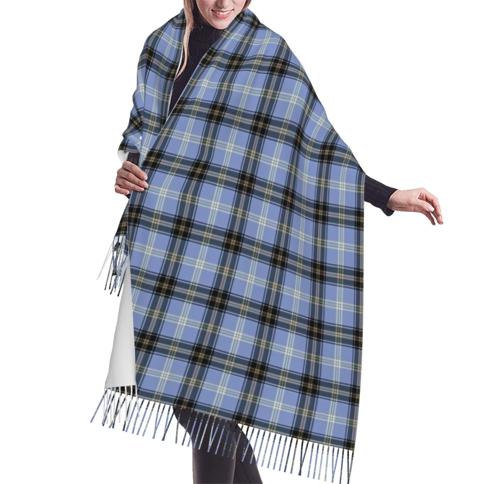 Iubbki Unisex As Pic Clan Bell Tartan Cashmere Fringe Scarf Autumn And Winter Silk Scarves Are The Most Soft And Comfortable.