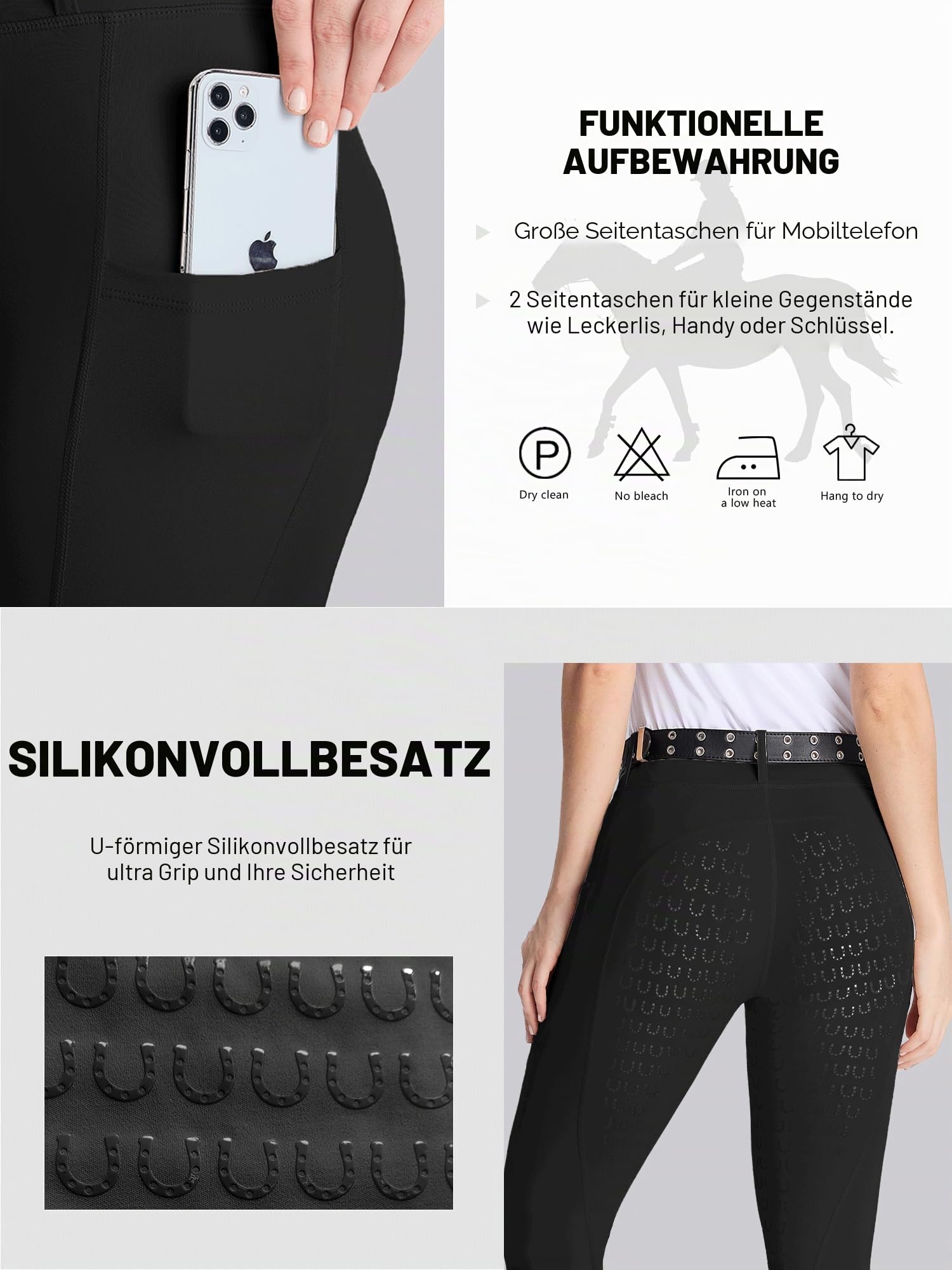 Damen Reitleggings mit aktiver Silikon-Grip Vollbesatz - Reithosen für Frauen