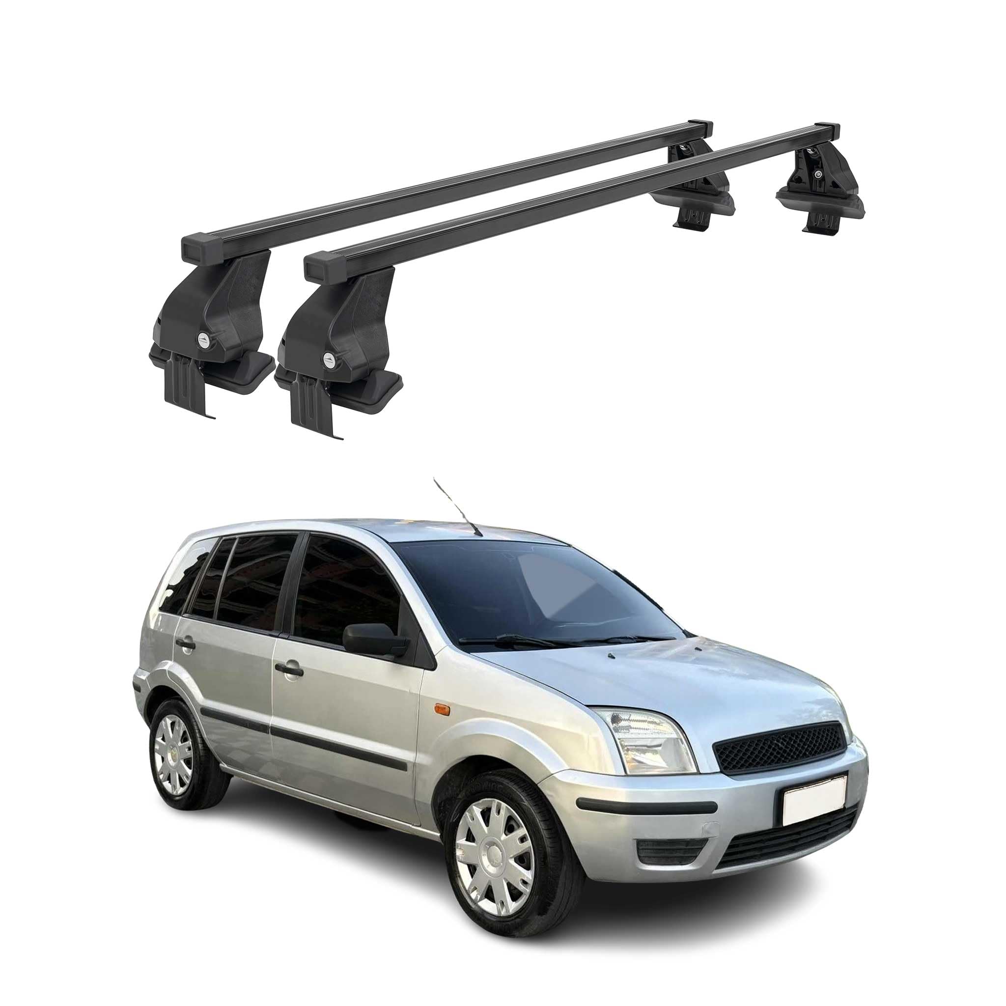 OMAC Barres de Toit transversales en Acier pour Ford Fusion 2002-2012 – Antivol Inclus – Testées City Crash – DIN 75302:2019 – ISO/Pas 11154:2006 – Charge Max 50 kg Noir
