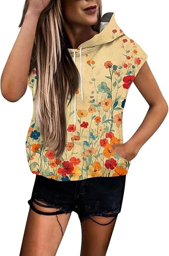MKLUNJOP Sleeveless Hoodie Women Summer Hooded Tank Tops Lightweight Drawstring Pullover Sweatshirt Athletic T-Shirt