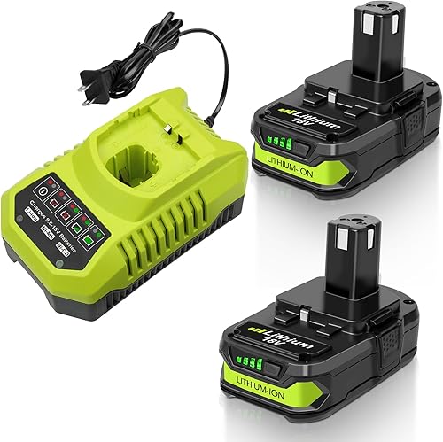 2 Pack 3.0Ah Replacement Battery and Charger Combo for Ryobi ONE+ 18V - Compatible with Ryobi 18V Cordless Tools